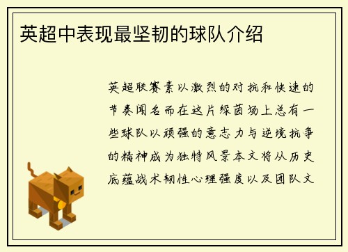 英超中表现最坚韧的球队介绍